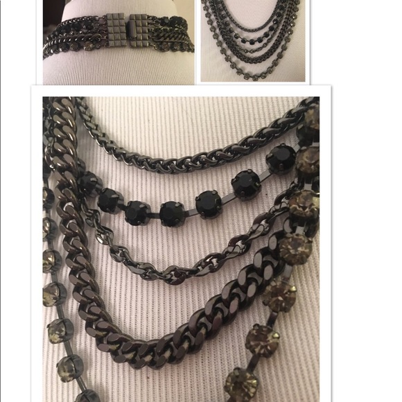 Jewelry - Gun Metal w/ Smoked Rhinestones & Multiple Chains